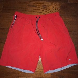 Red Tommy Hilfiger swim trunks